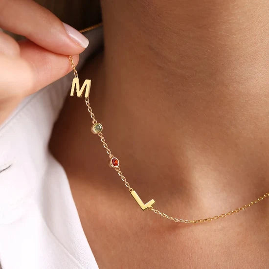 Collar Personalizado con Inicial y Piedra de Nacimiento